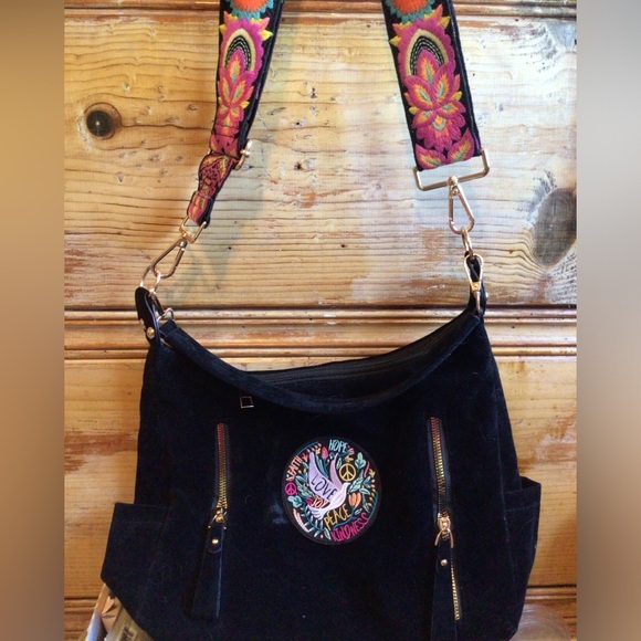 Ruxpinsrags Handbags - NEW! Upcycled Ruxpinsrags Embroidered Black faux suede Shoulder Bag